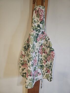 Floral Grape Print Kitchen Apron in Pink and Green